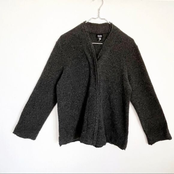 Eileen Fisher Virgin wool Cardigan Sweater gray Snap Closure Medium - Picture 1 of 8